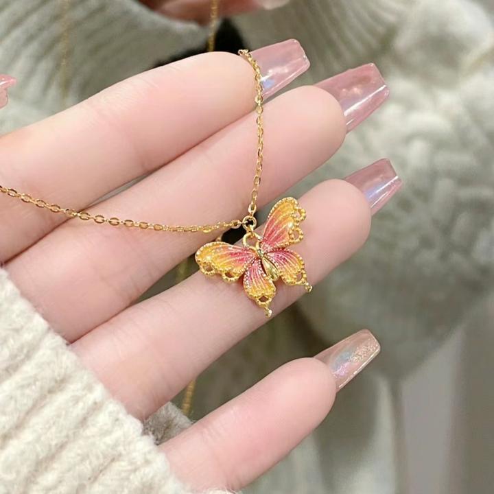 钛钢项链 新中式【烟雨梦蝶】项链女轻奢精致百搭超仙渐变蝴蝶坠链