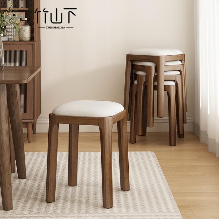 实木小凳子家用可叠放客厅餐厅餐凳软包方凳圆凳简约大气沙发凳子