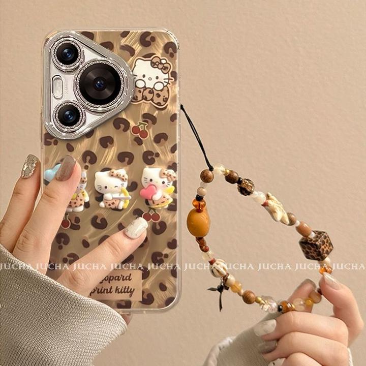 豹纹立体小猫适用于华为pura70手机壳新款全包HUAWEIp60pro高端