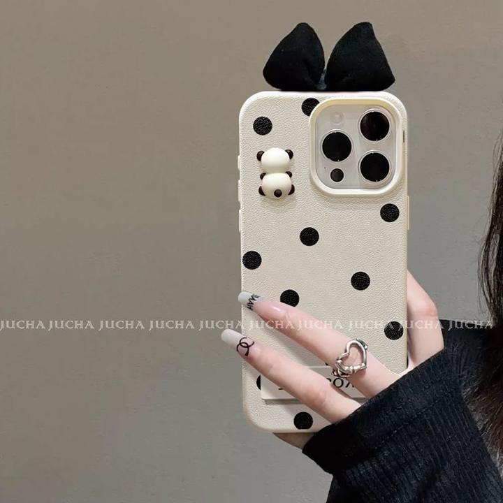 黑色波点适用iphone16手机壳防摔带挂绳苹果15promax新款14小众13