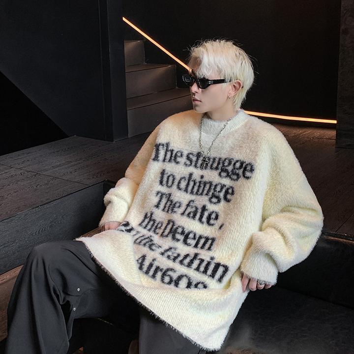 美式字母氛围感毛衣男秋冬街头慵懒风宽松针织衫情侣百搭潮流上衣