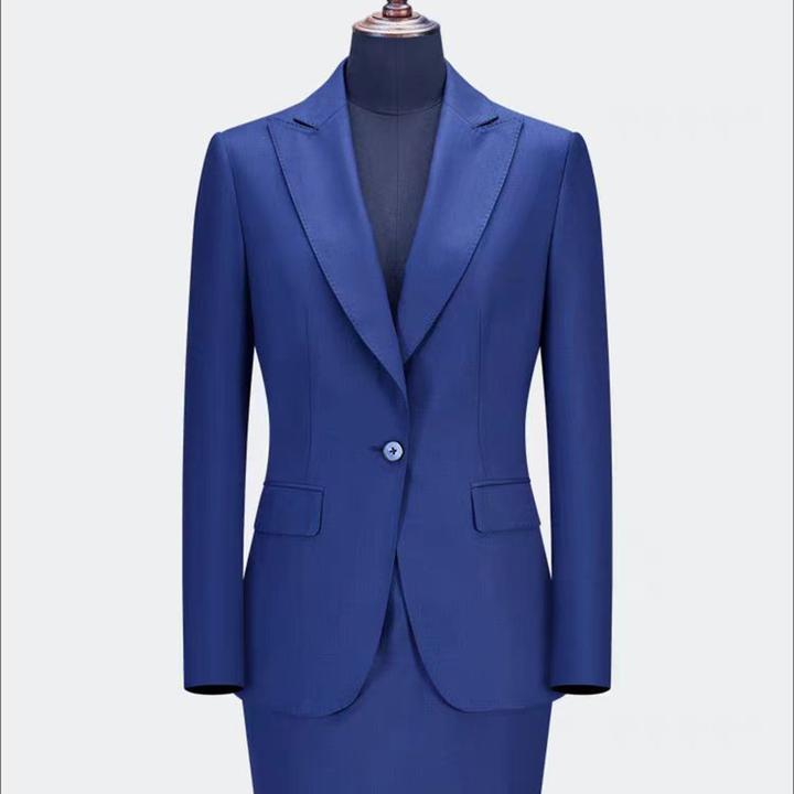 戗驳领西装外套女四季款面试正装宝蓝色修身时尚气质西服上衣0302