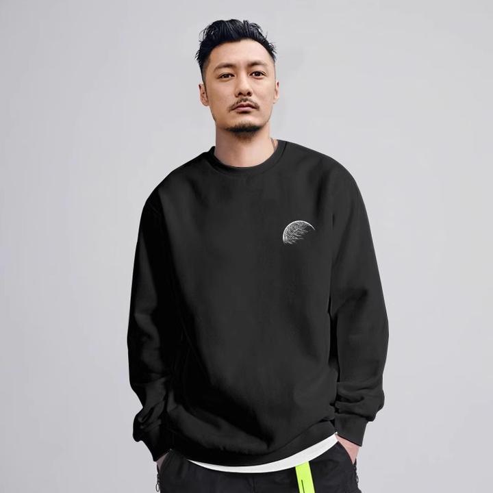 仓石一树半个月球美式复古重磅卫衣男士圆领加绒加厚秋冬新款上衣