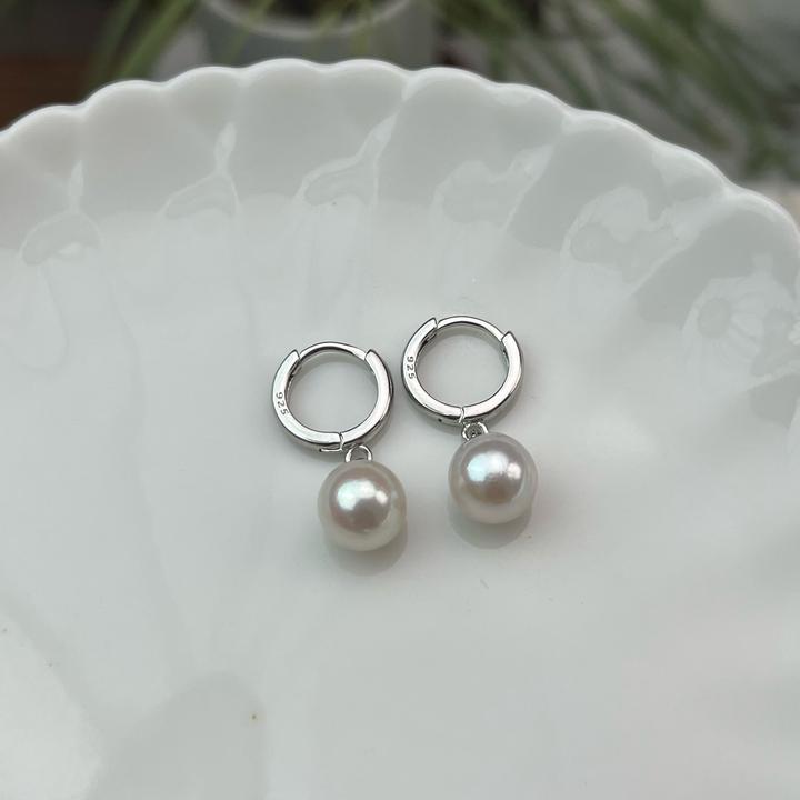 (特价)天然无核淡水珍珠耳圈灵动百搭925银耳扣经典百搭耳饰