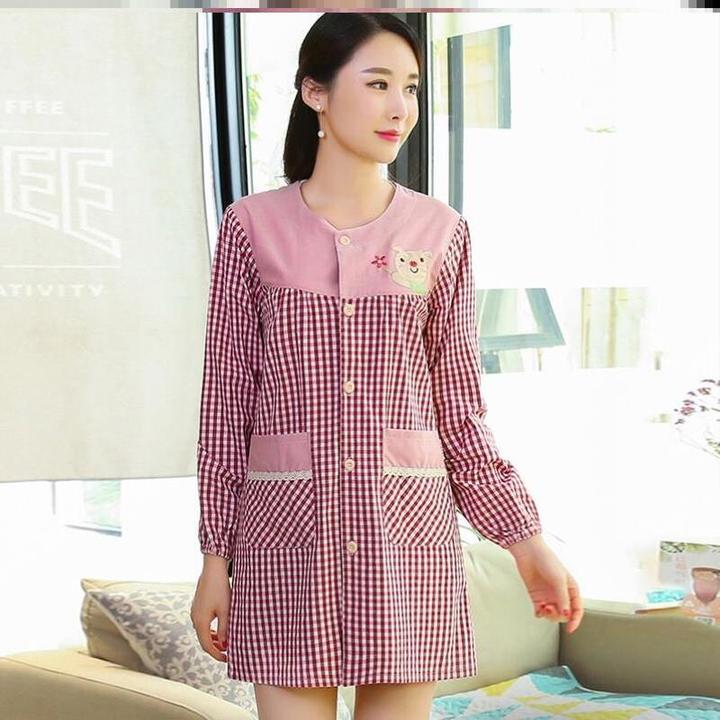 前扣围裙厨房家用长袖纯棉洋气做饭女防油新款上班干活罩衣工作