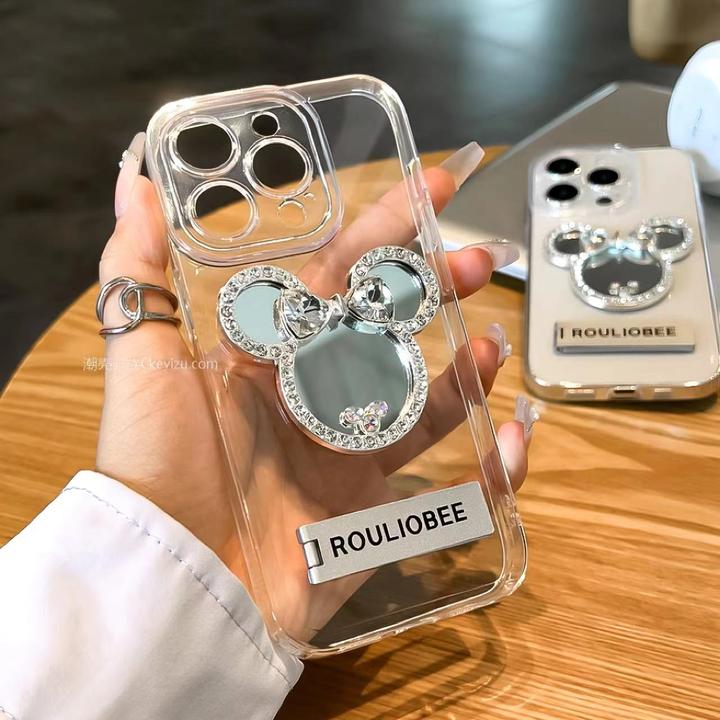 钻石米奇手机壳适用苹果16pm华为vivo荣耀oppo小米直边透明保护壳