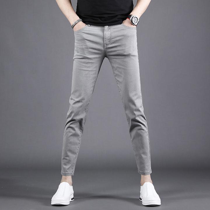 灰色九分牛仔裤男款修身小脚弹力爆款2025新款夏季薄款休闲裤子男
