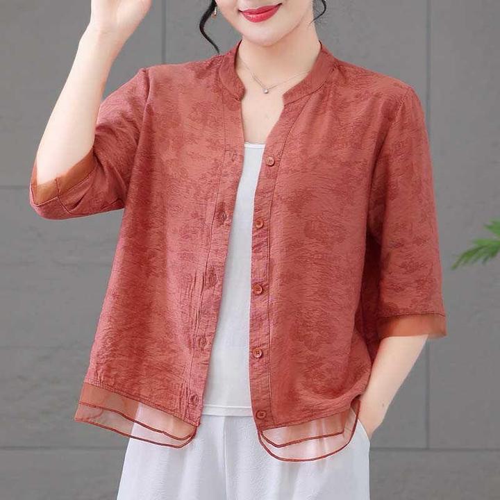 夏季新款妈妈装天丝麻外套休闲上衣薄开衫中年女宽松遮肚外搭