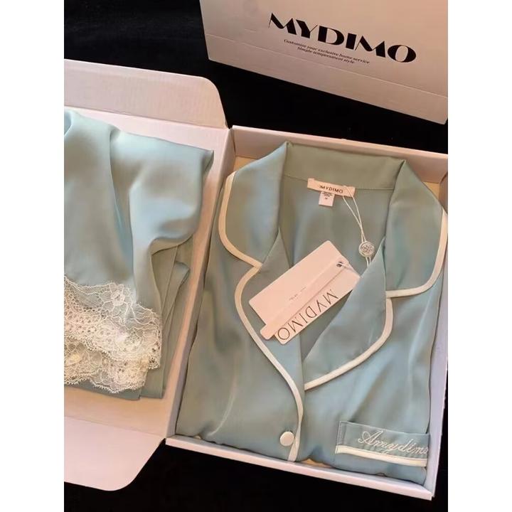 网红直播睡衣女春秋季长袖仿真丝蕾丝花边ins风高级感家居服套装