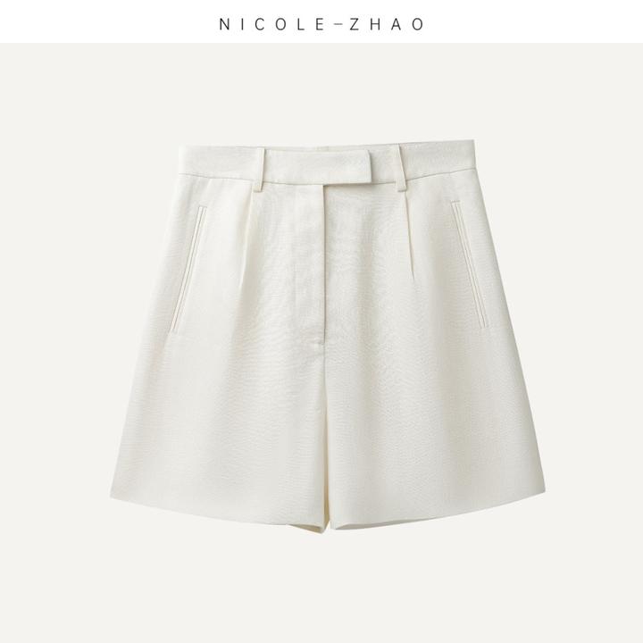 NZ4018【贵姐NICOLE】高端定制亚麻气质直筒高腰显瘦短裤时尚