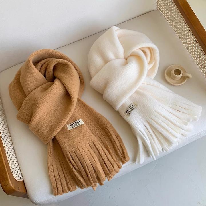 围巾女秋冬季百搭纯色围脖学生可爱加厚保暖高级感毛线针织披肩潮