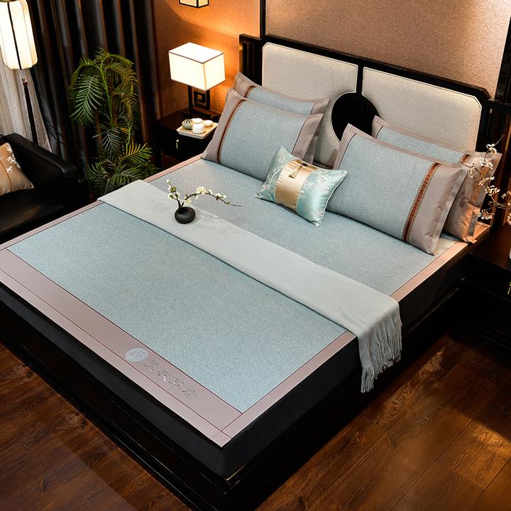 薰衣草清香席夏季家用藤席学生宿舍凉席套件1.8m床折叠藤席三件套