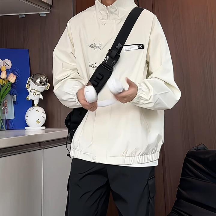 P65秋装设计感金属扣夹克男防水大码宽松外套