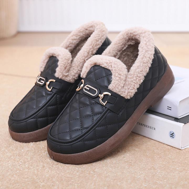 2024冬新款保暖雪地靴老北京加绒厚底一脚蹬女士毛毛鞋