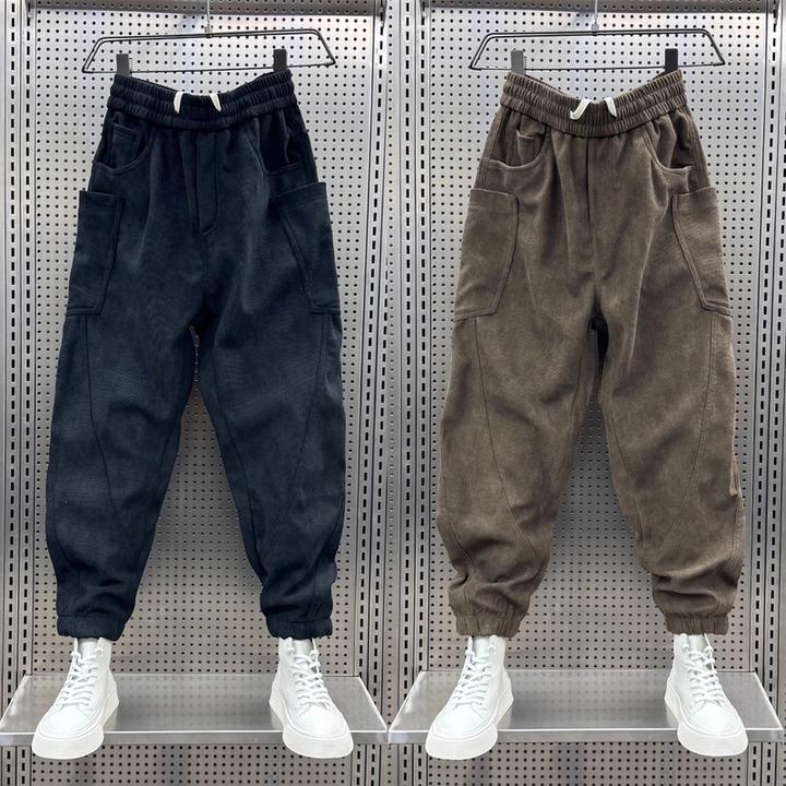 2024秋冬新款脏脏休闲裤男士灯芯绒百搭束脚裤青年条绒哈伦工装裤