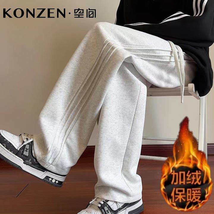 秋冬重磅加厚保暖卫裤男士加绒阔腿潮牌运动宽松大码直筒休闲长裤