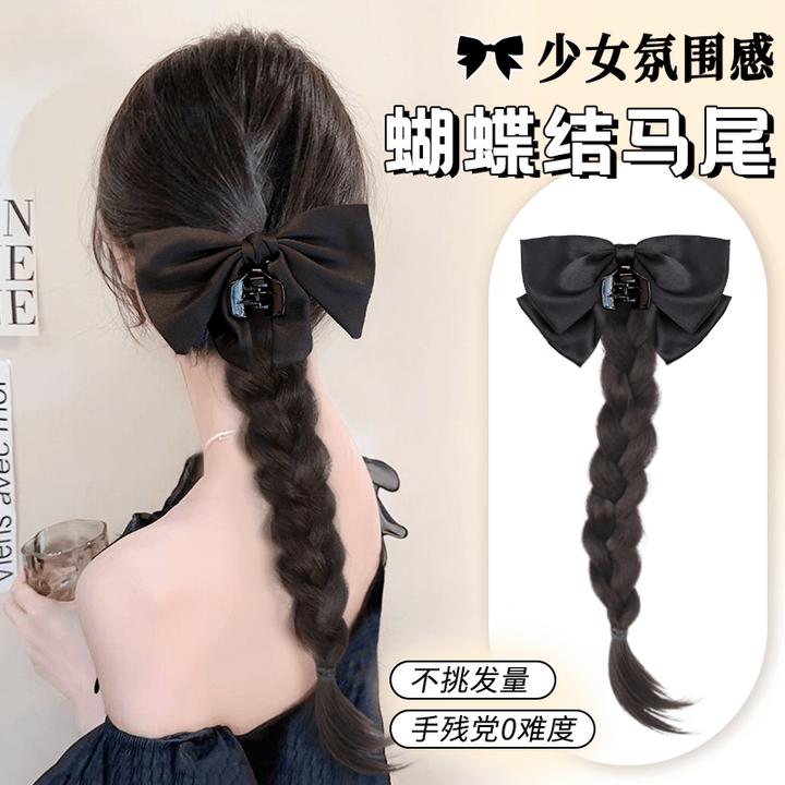 假发马尾女蝴蝶结抓夹微卷气质女神仿真发低扎高扎假发辫马尾辫子