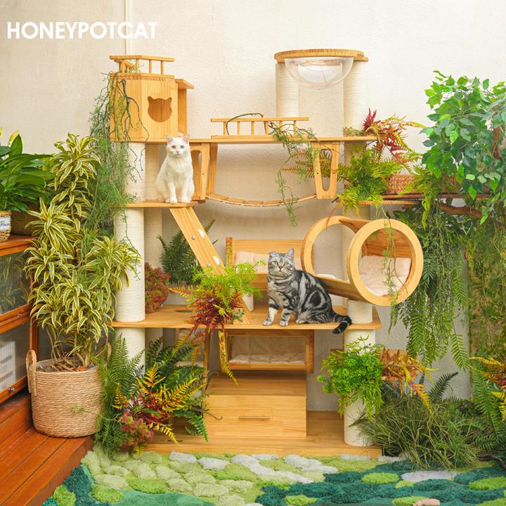 蜜罐猫爬架猫窝猫树一体 超大型猫城堡 实木猫别墅 210606