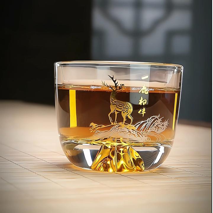 瓘玉藏金杯玻璃主人杯功夫茶杯纯手工杯子小水晶透明酒杯藏金杯