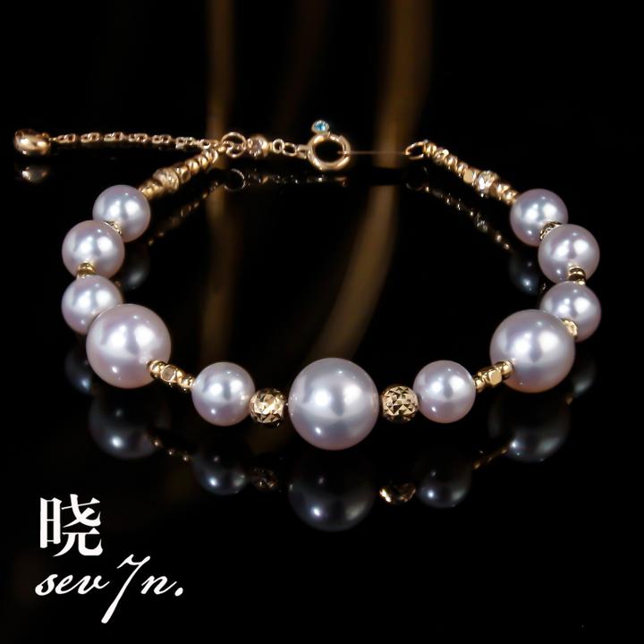 【晓柒】18K黄金菠萝镭射珠akoya海水珍珠手链手串调节媲美天女正圆