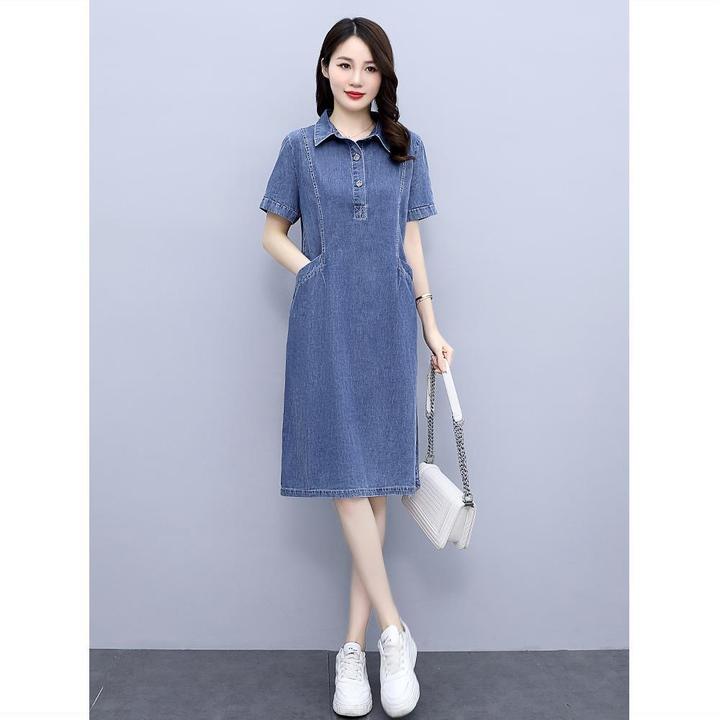 复古宽松休闲薄牛仔连衣裙女2024春秋季新款小个子洋气减龄遮肚子