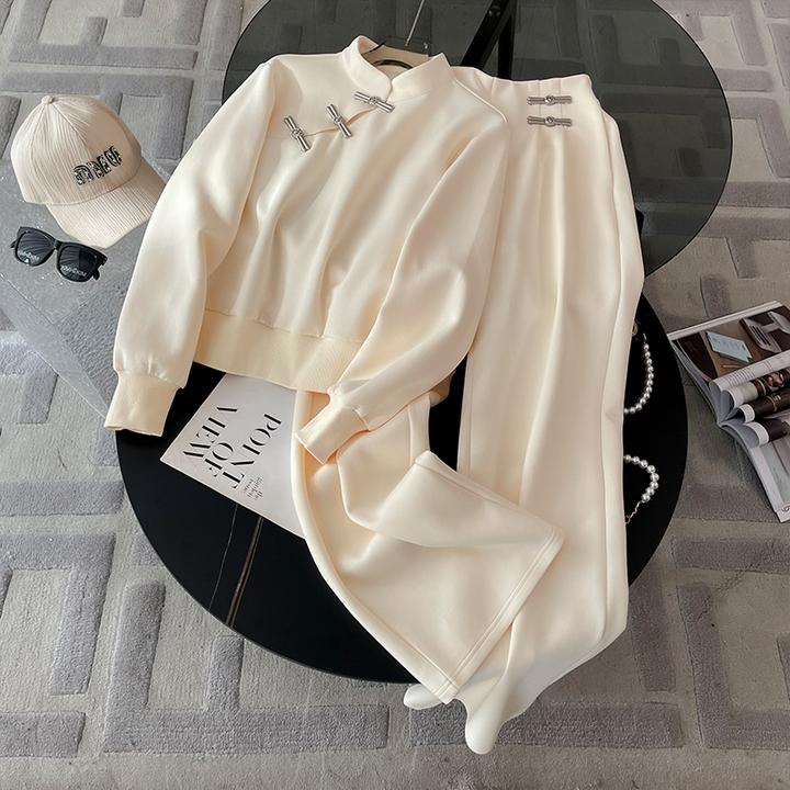 时尚休闲运动套装女春季新款中国风长袖盘扣卫衣阔腿卫裤两件套潮