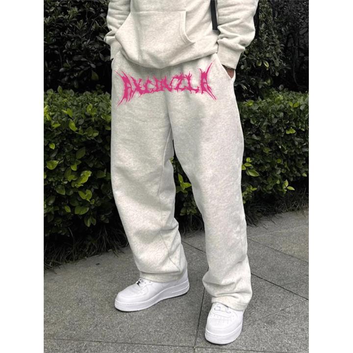 秋冬季加厚休闲宽松长裤男款美式潮牌简约字母直筒阔腿百搭卫裤