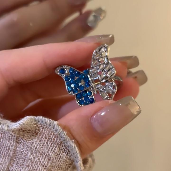 合金戒指 气质镶嵌精致轻奢小众设计水晶锆石蝴蝶戒指闪食指戒可