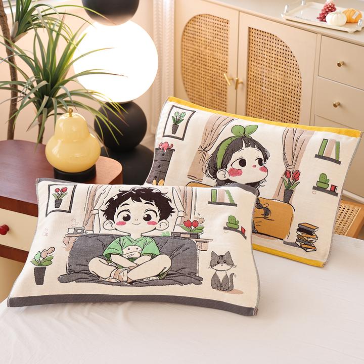 八层加厚儿童枕巾纯棉面料纱布40*60卡通幼儿园宝宝枕头柔软盖巾