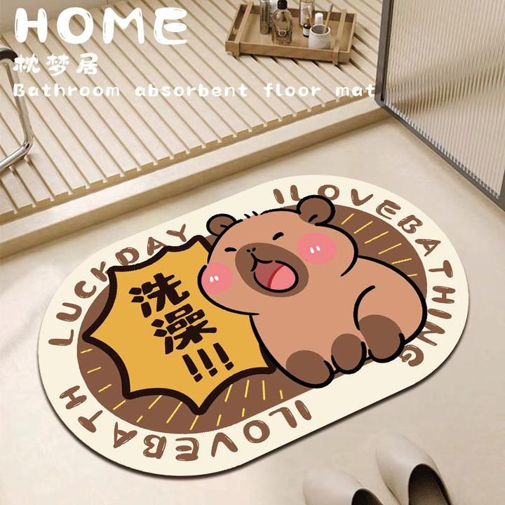 卡皮巴拉浴室地垫软硅藻泥水豚鼠卫浴吸水垫卫生间脚垫速干防滑垫