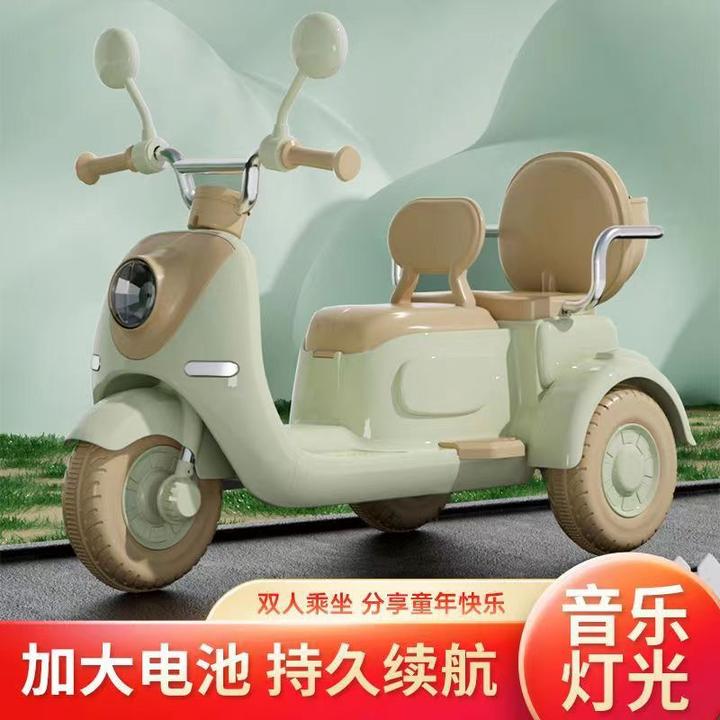 儿童电动摩托车可坐双人宝宝玩具车男女小孩可充电双座三轮车亲子