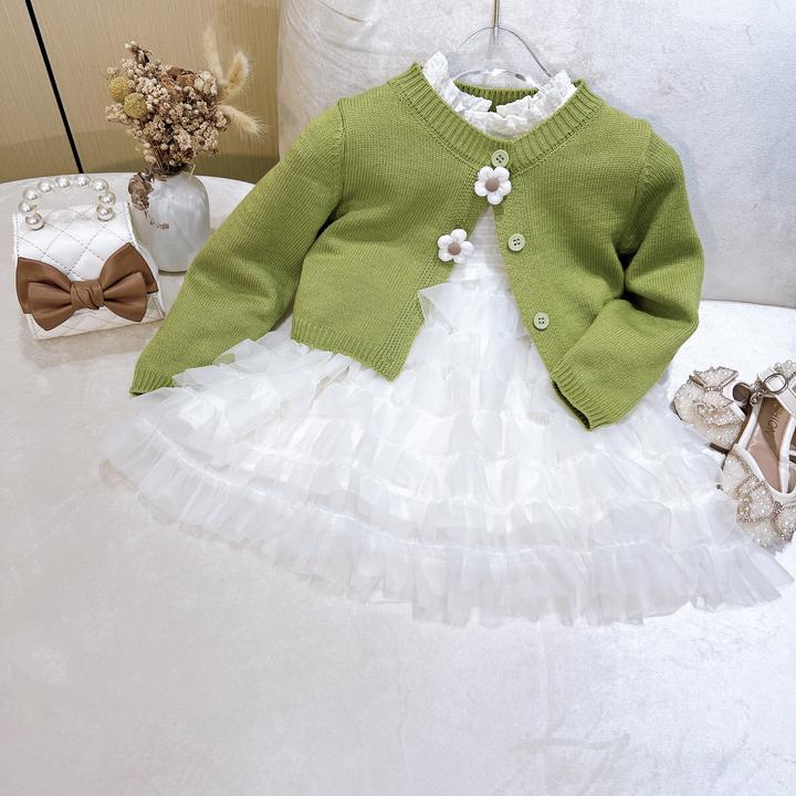 女童连衣裙套装春装2024新款儿童洋气小女孩毛衣开衫蛋糕裙两件套
