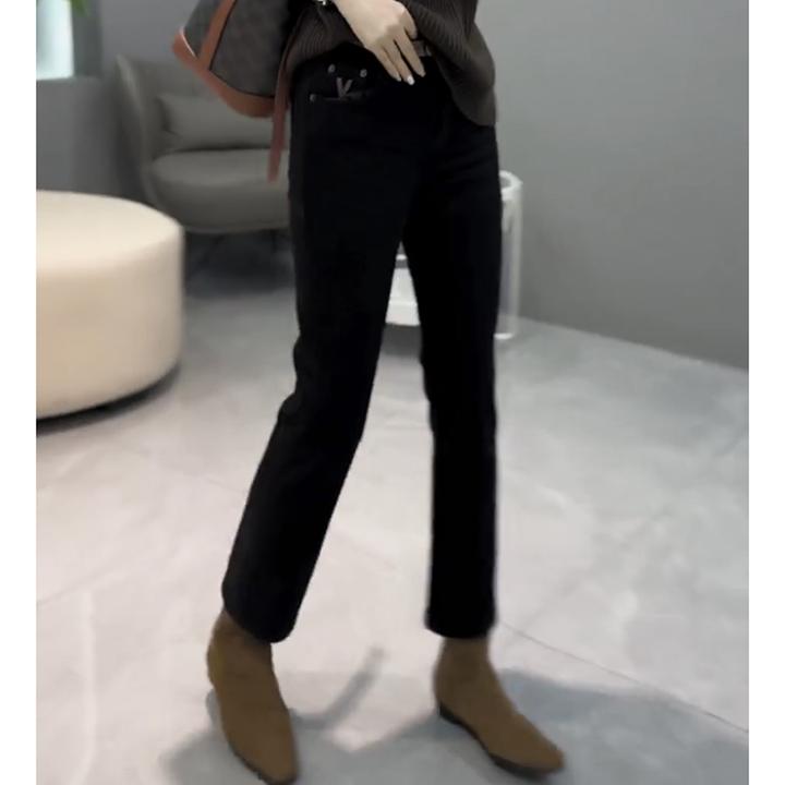 梨形显瘦大码九分直筒烟管牛仔裤子女士2025年秋冬季新款加绒加厚