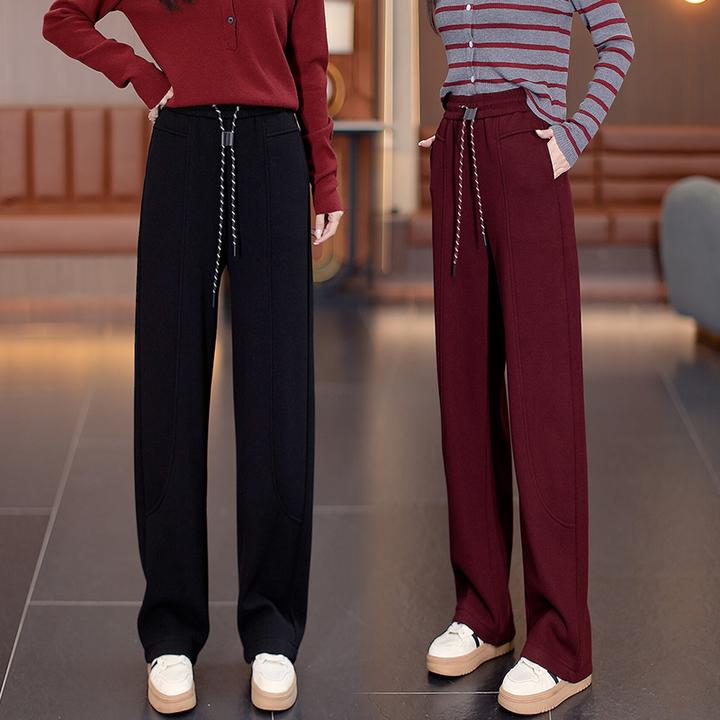 高端加绒加厚直筒裤女2024冬季新款气质百搭高腰显香蕉窄版阔腿裤