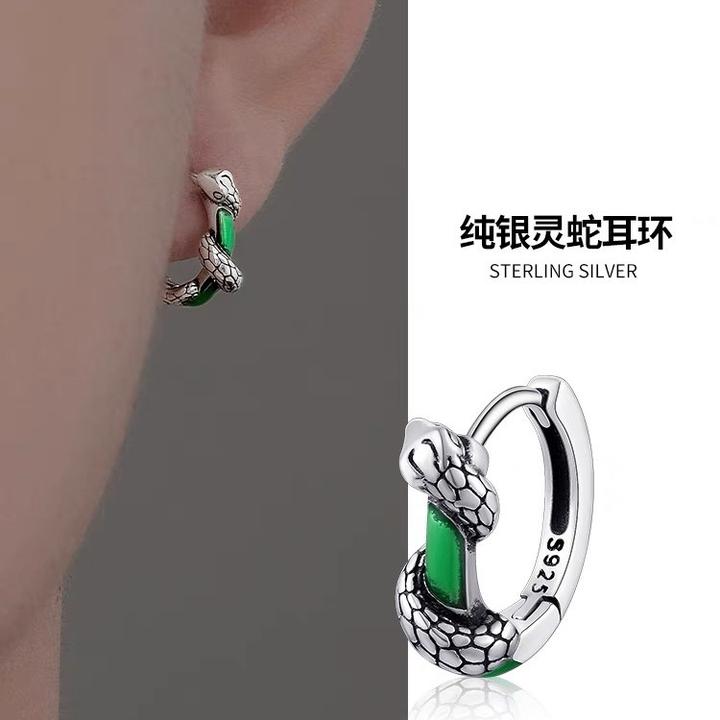 925银耳饰 纯银【灵蛇耳环】轻奢小众百搭耳钉男士流痞帅耳饰新款