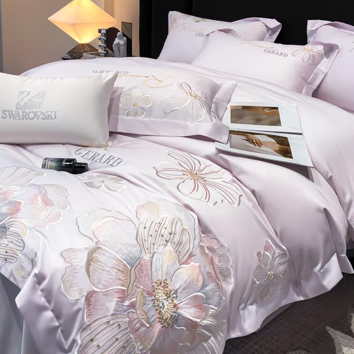 水星高端系列家纺高级A类200支长绒棉四件套全棉纯棉简约花卉刺绣