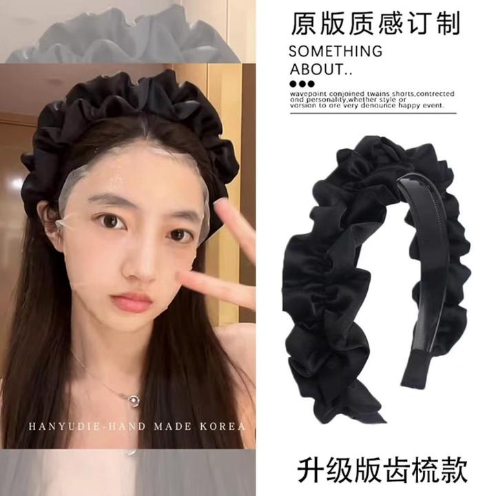 黑色缎面布艺气质洗脸齿梳发箍头箍宽边压发带齿防滑发卡百搭发饰