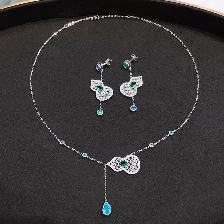 Cumee 吊坠925银 新中式 复古葫芦耳坠项链  银镀金