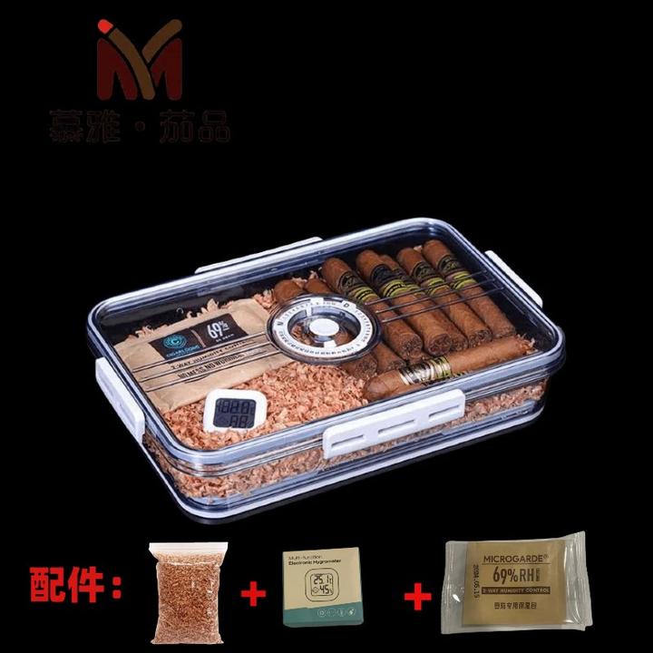 优质雪茄保湿盒透明密封防潮保湿雪松木层架醇养双层乐扣雪茄盒