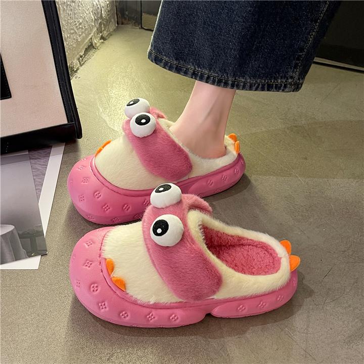 防滑大眼睛拖鞋2025秋冬新款可爱包头毛毛拖鞋女秋季外穿家居拖鞋