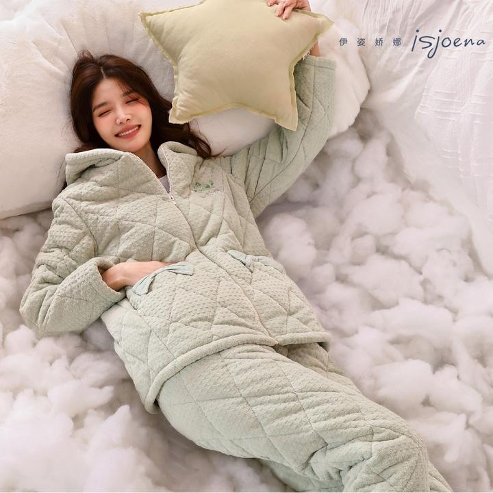 ISJOENA/伊姿娇娜女士秋冬季三层夹棉加厚加绒睡衣学生甜美家居服