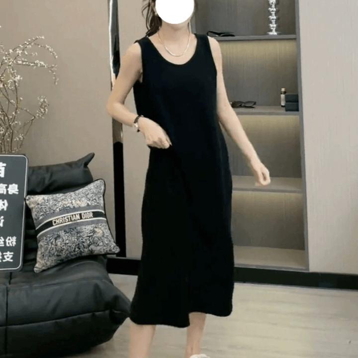 夏季圆领纯色高级感简约显瘦小衫背心连衣裙女小众百搭