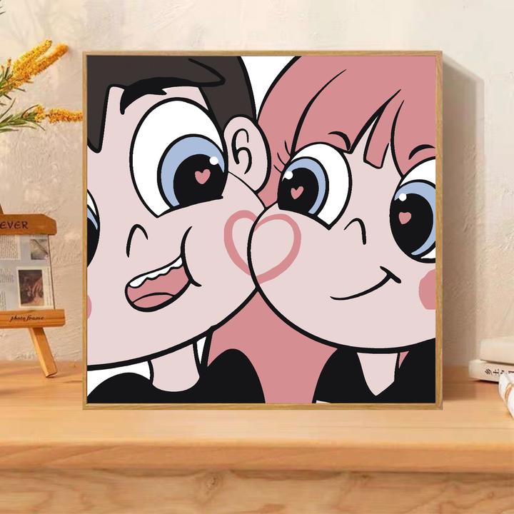 30爱心贴贴情侣diy|数字油画礼物卡通零基础超可爱手工填色装饰画