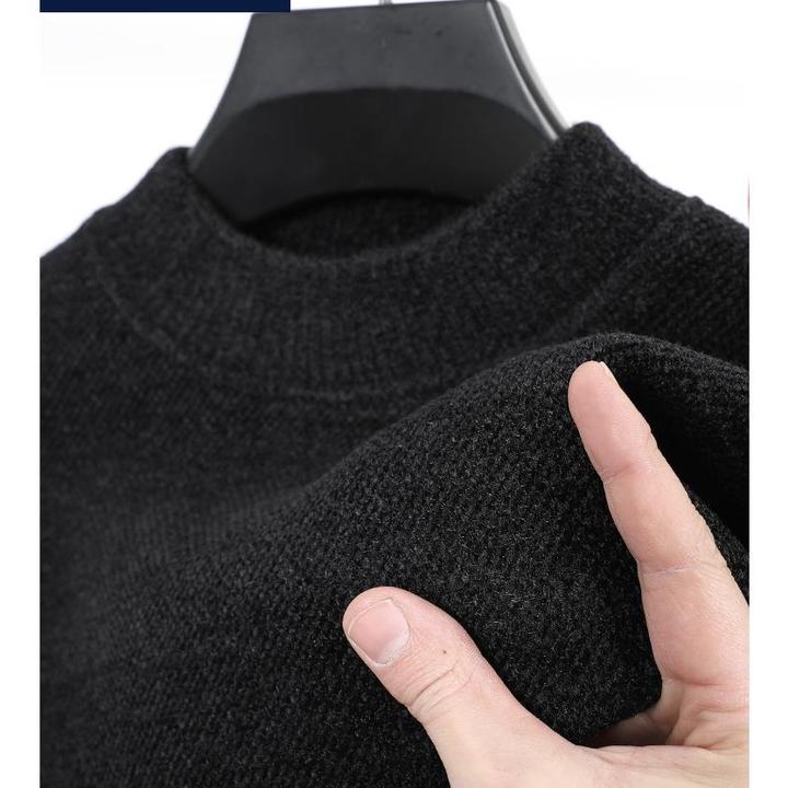 (一体绒)半高领毛衣男加厚加绒保暖上衣雪尼尔针织衫套头打底衫潮