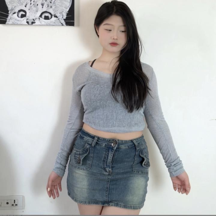 2025新款春秋季高腰显瘦复古牛仔半身裙女大码美式辣妹包臀短裙