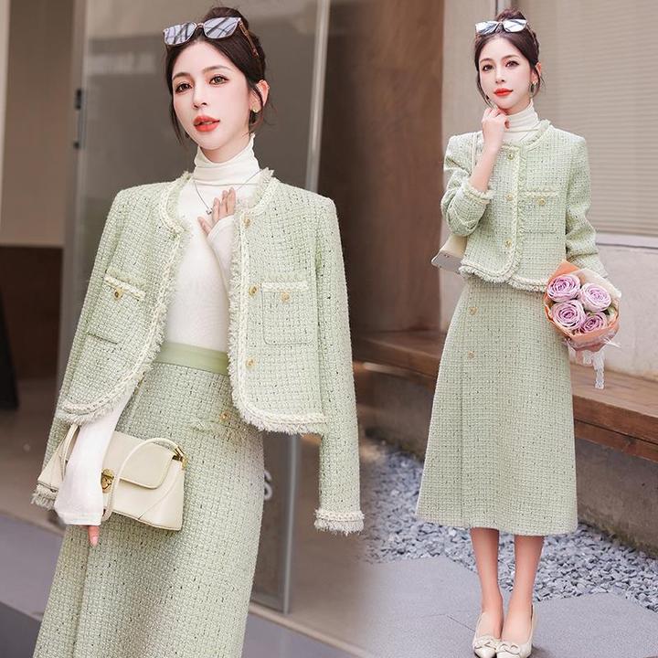 小香风套装女2024春秋季新款高级感气质名媛减龄短外套半身两件套