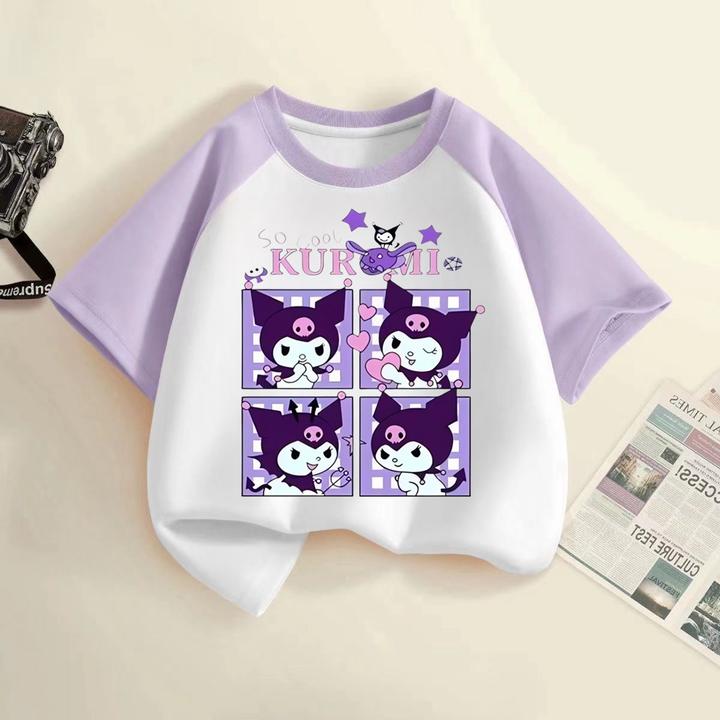 2024女童新款库洛米插肩t恤半袖纯棉上衣洋气中大童夏装半袖ins