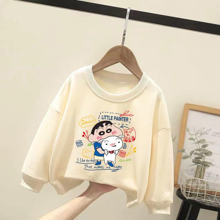 儿童日系卡通男女童长袖套头卫衣蜡笔小新圆领宽松上衣中大童衣服