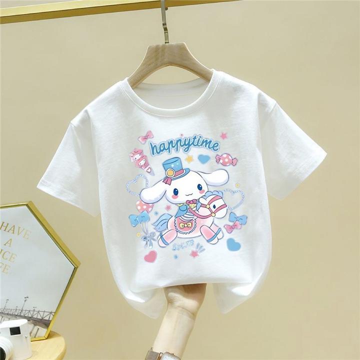 100纯棉女童T恤上衣玉桂狗夏季新款卡通中小童库洛米可爱风短袖衫