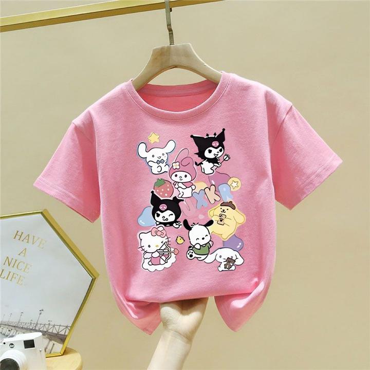 三丽鸥女童短袖T恤2024夏季新款库洛米中大童纯棉休闲卡通半袖